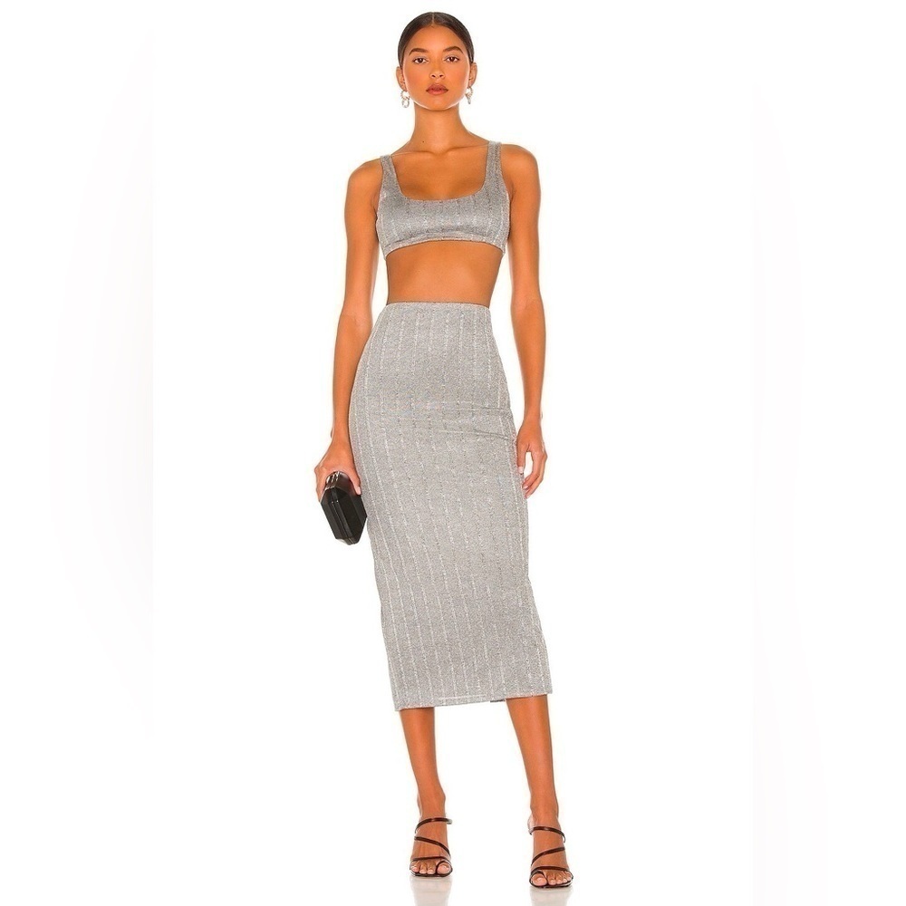 NBD Lida Heathered Grey Matching Set, Midi Skirt & Crop Top, Size XS
